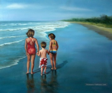 enfants sur la plage bleue Impressionnisme enfant Peinture à l'huile